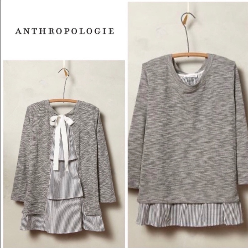 EUC Anthropologie Anthro Ainsley Preppy Ruffle Back Top with tie in back